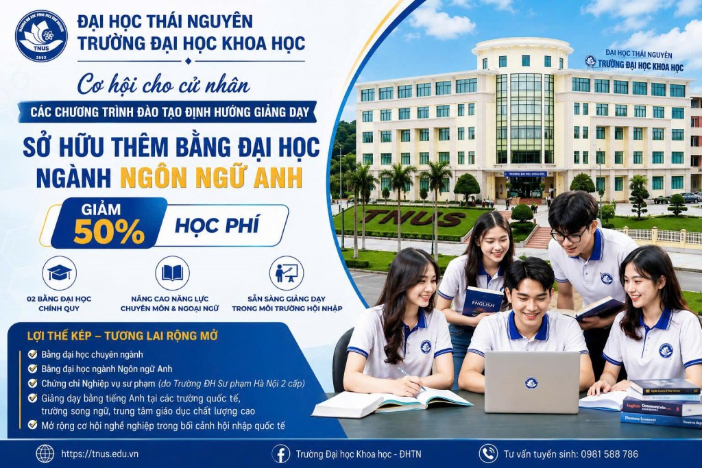 Cơ hội cho cử nhân các chương trình đào tạo định hướng giảng dạy: Sở hữu thêm bằng đại học ngành ngôn ngữ Anh – giảm 50% học phí